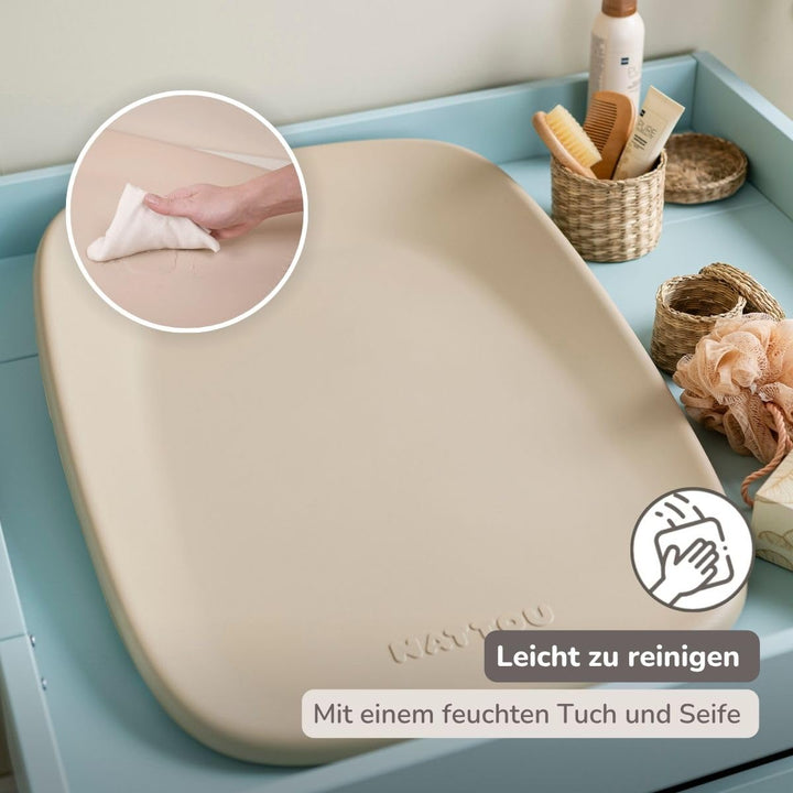 Nattou Wickelmatte aus weichem PU-Schaum, Abwaschbare Wickelauflage, Ca. 50 x 70 cm, Softy, Beige, B