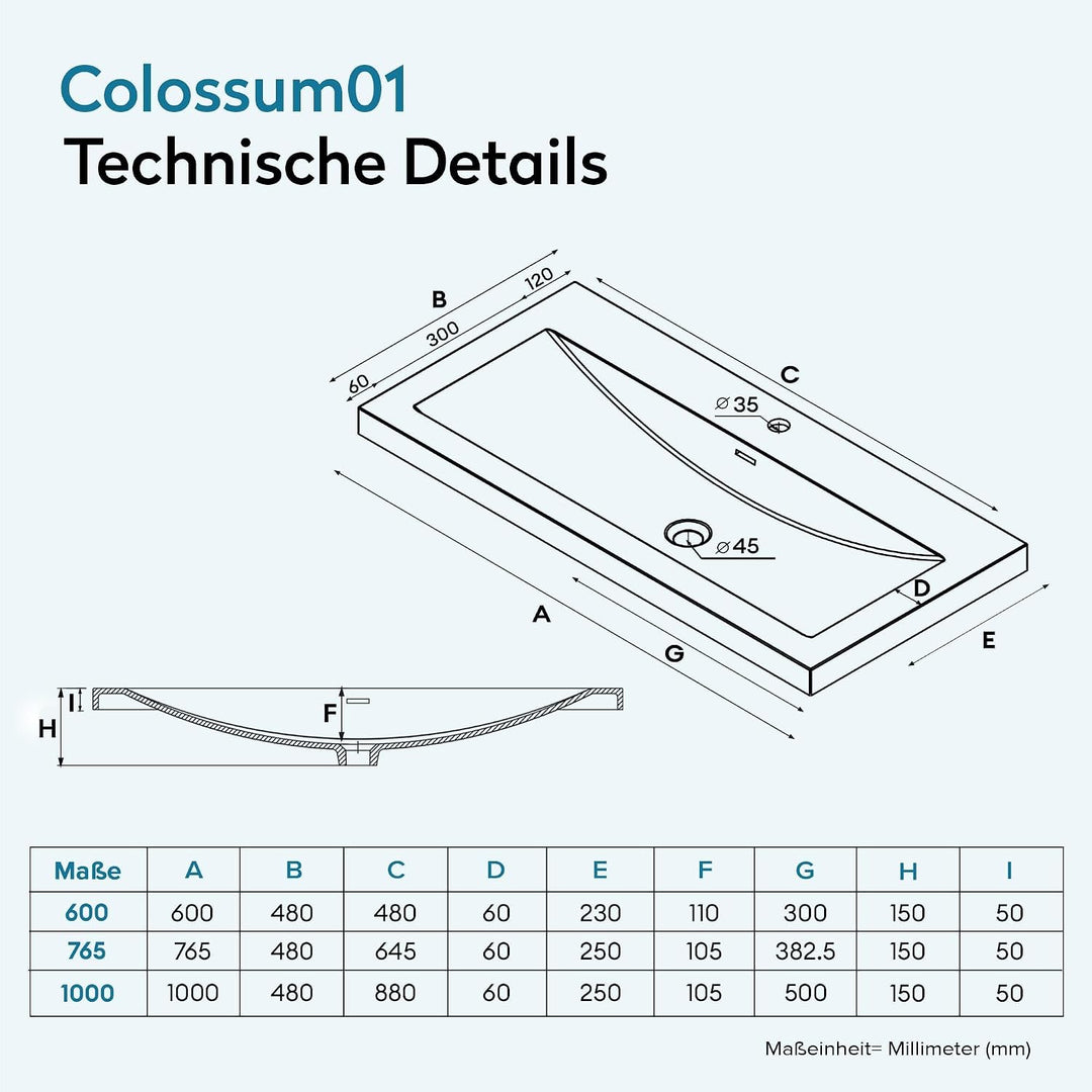 Design Waschbecken Colossum01, Matt Anthrazit aus Gussmarmor, Waschtisch, Waschplatz, Einbauwaschbec