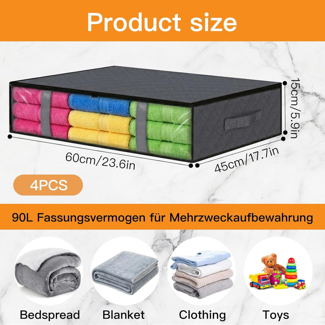 4 Stück Unterbett Aufbewahrungsbox Bettkasten Aufbewahrung 60x45x15cm Unterbettkommode für Bettdecke