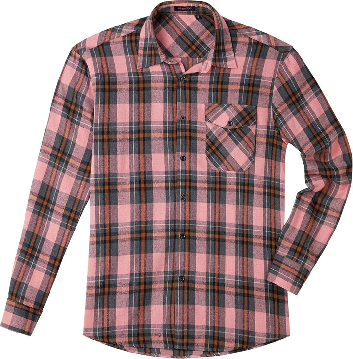 HISDERN Herren Hemd Checked Flanell Shirt, Herren Langarm Oberteil für Männer mit Brusttaschen, Butt