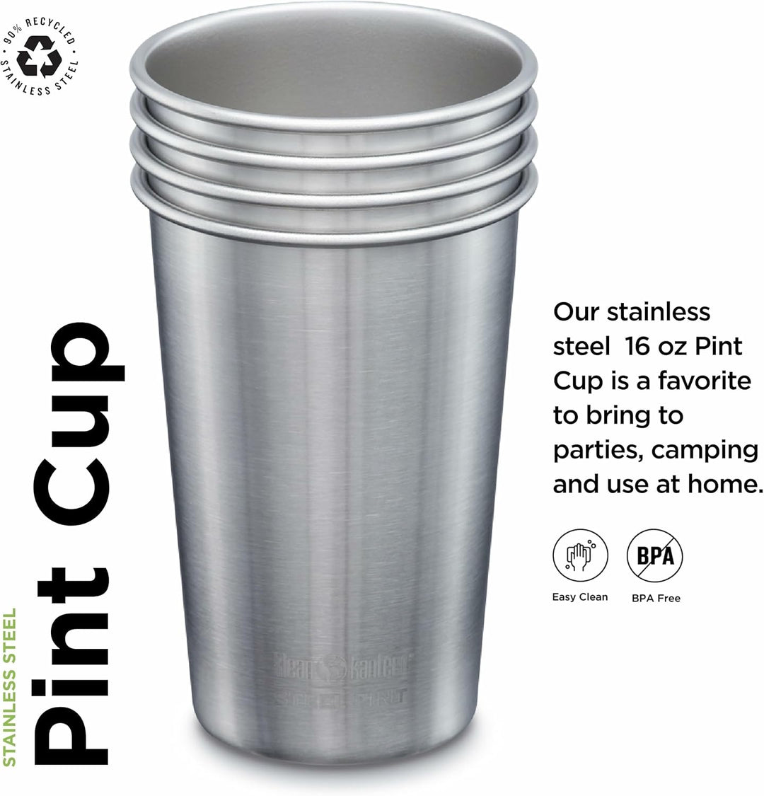 Klean Kanteen Classic Trinkflasche, Edelstahl, Silber, 473ml, 4-Einheiten 473ml - 4er Pack, 473ml -