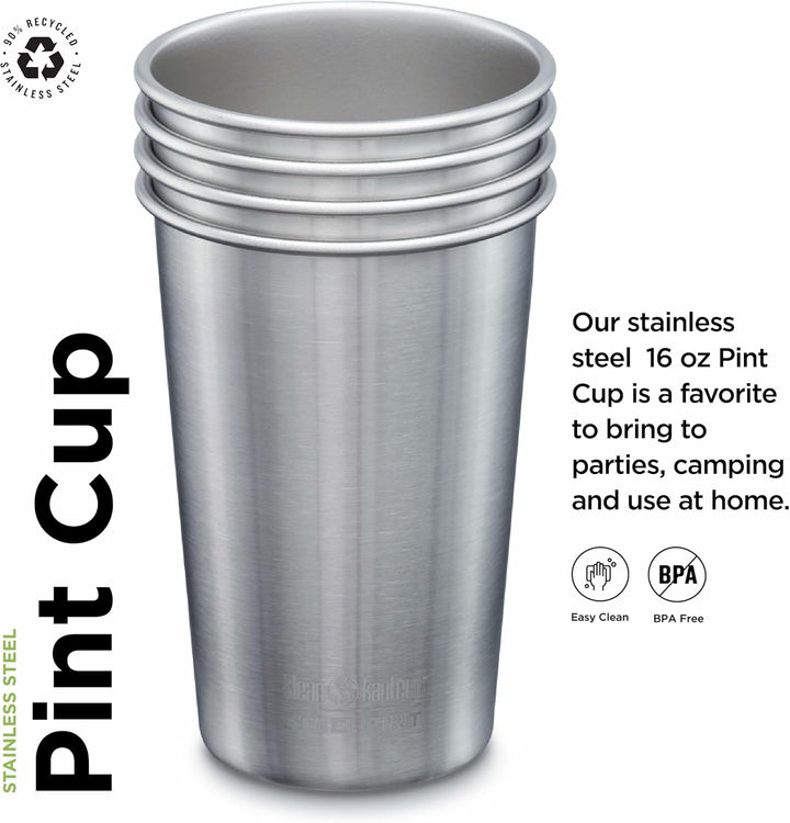 Klean Kanteen Classic Trinkflasche, Edelstahl, Silber, 473ml, 4-Einheiten 473ml - 4er Pack, 473ml -