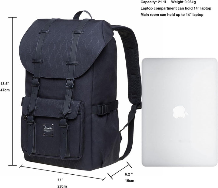KAUKKO Rucksack Damen Herren Daypack mit Laptopfach für 14 Zoll Notebook für Freizeit Job Uni Reisen