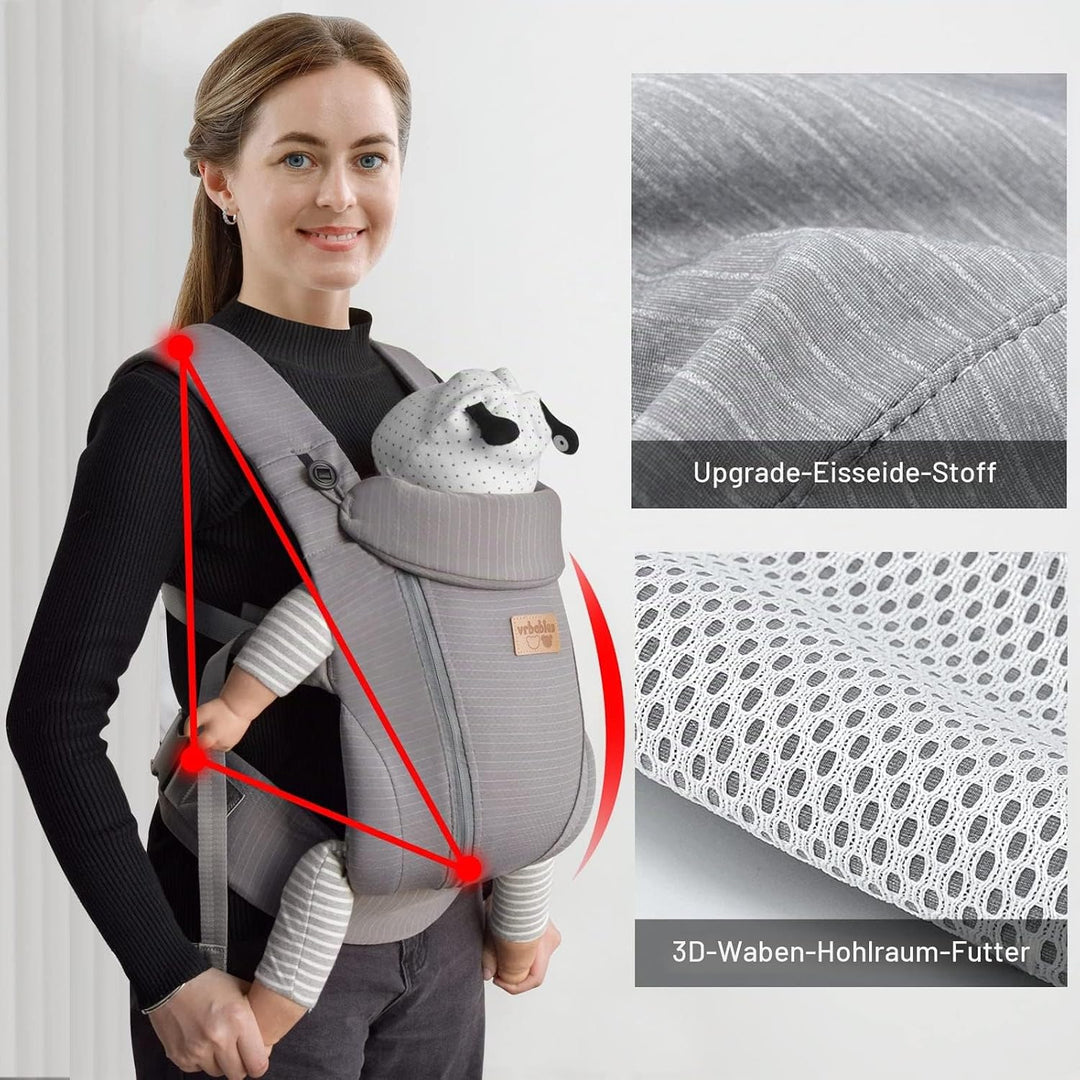 vrbabies Babytrage für Neugeborene ab Geburt,Upgrade Weich Ice Silk Babytrage mit Verstellbarer Gürt