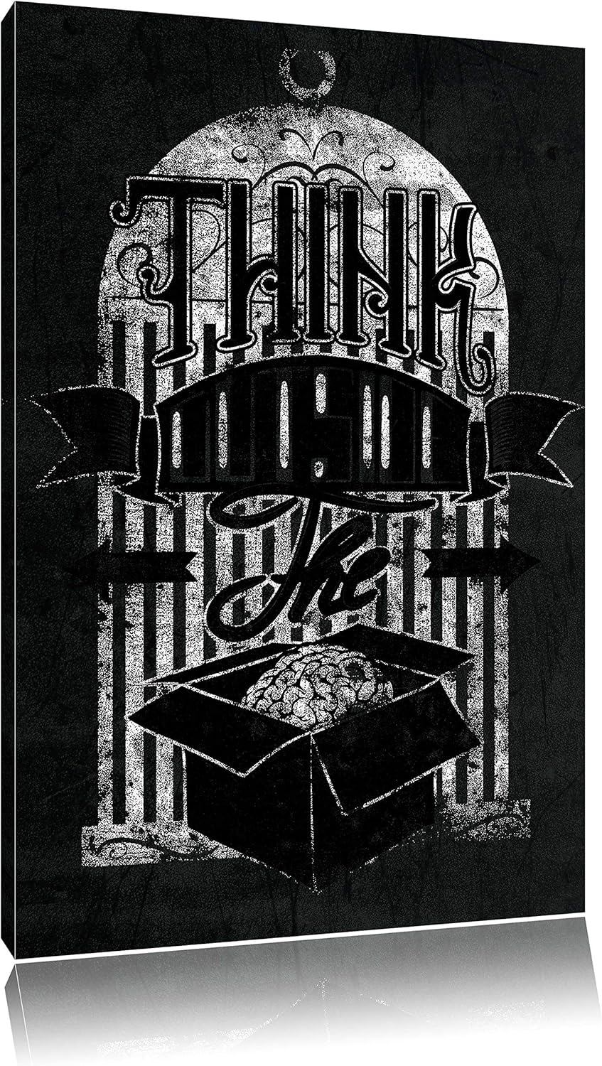 Dark Think outside the box black Bild auf Leinwand, XXL riesige Bilder fertig gerahmt mit Keilrahmen