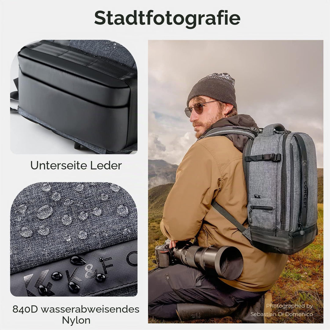 K&F CONCEPT 18L Kamerarucksack, Fotorucksack mit 15.6 Zoll Laptopfach, Grosse Kapazität Camera Backp