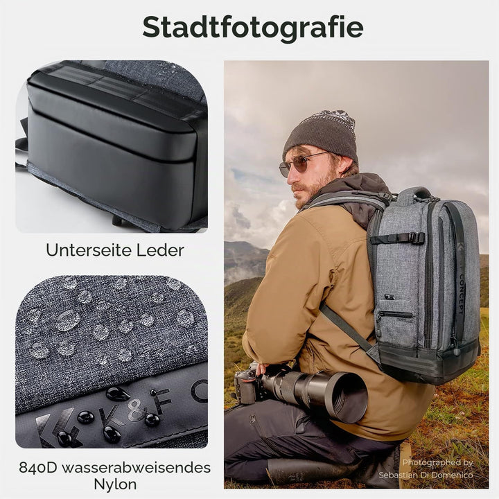K&F CONCEPT 18L Kamerarucksack, Fotorucksack mit 15.6 Zoll Laptopfach, Grosse Kapazität Camera Backp