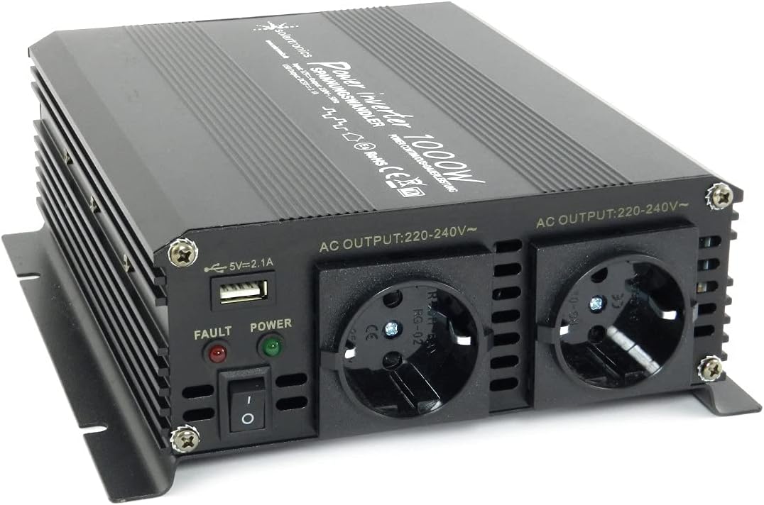 solartronics Spannungswandler NM 12V 1000 2000 Watt 12V-230V & Offgridtec Batteriekabel mit Flachsic