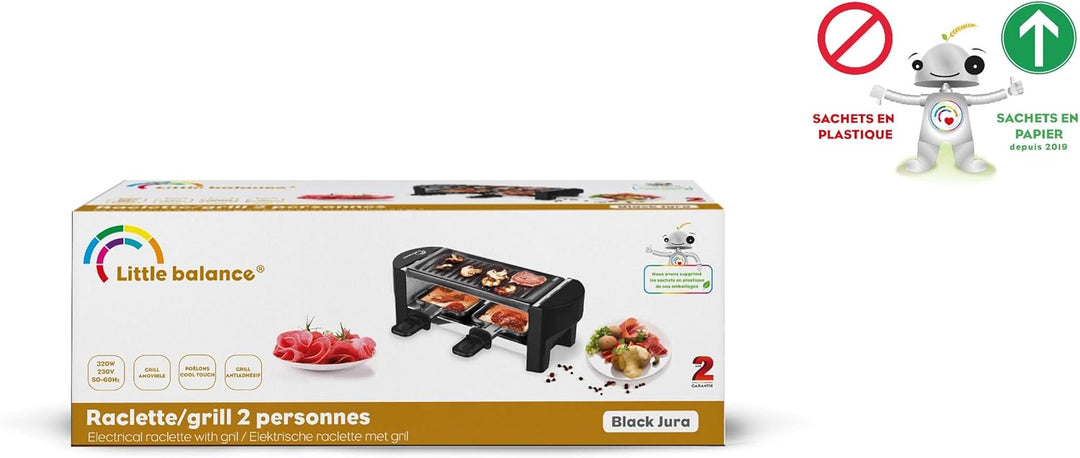 LITTLE BALANCE 8559 Black Jura 2 Raclette 1 oder 2 Personen, Antihaftbeschichtung, 1 oder 2 Personen