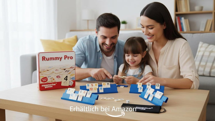 Aquamarine Games Rummy Pro, klassisches Brettspiel mit Harz-Chips, enthält 4 Notenständer und Tasche