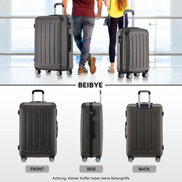 BEIBYE Hartschalen-Koffer Trolley Rollkoffer Reisekoffer Handgepäck 4 Rollen (M-L-XL-Set) (Coffee, S