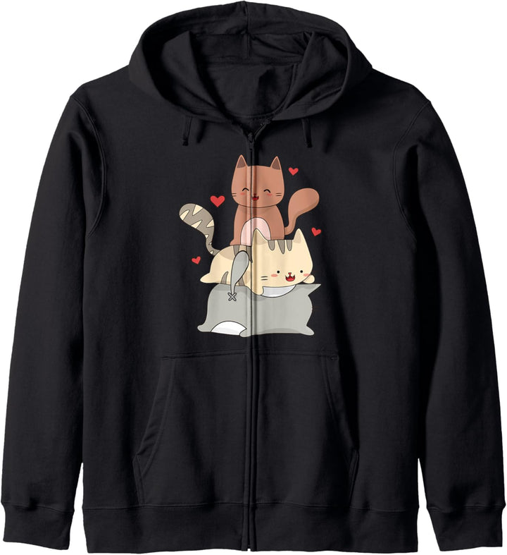 Kawaii Japanese pile of cats anime cartoon characters Kapuzenjacke
