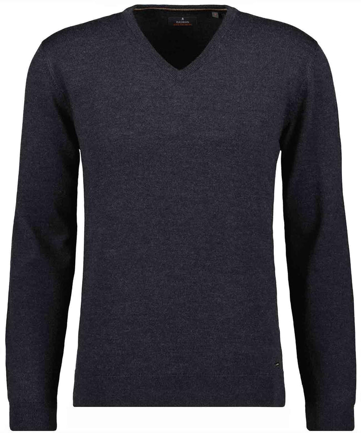 RAGMAN Herren Merino-Pullover V-Ausschnitt, Asphalt-018