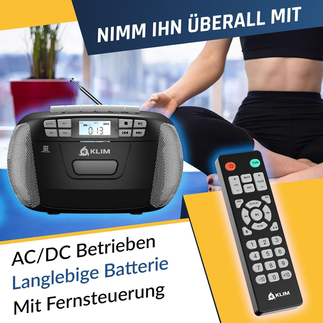 KLIM CD Player mit Kassette, Kassettenspieler, Kassettenrekorder, Radio mit CD und Kassette, CD Play