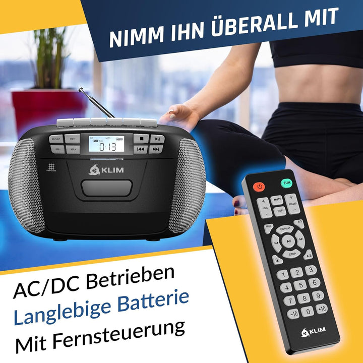 KLIM CD Player mit Kassette, Kassettenspieler, Kassettenrekorder, Radio mit CD und Kassette, CD Play