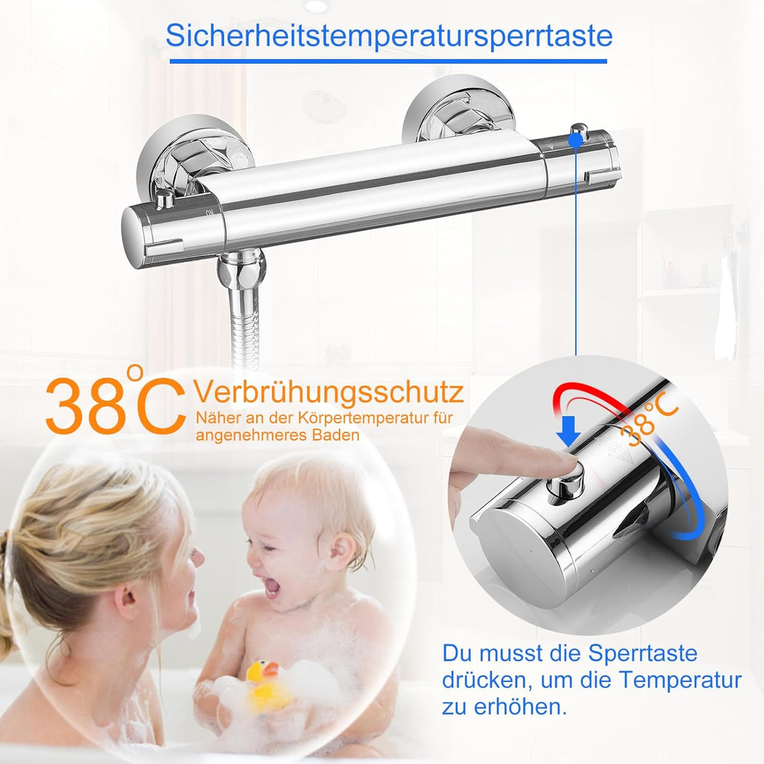 KEOKBON Duschthermostat mit Sicherheitstaster 38℃, Aufputz Thermostat Duscharmatur, Dusche mit Konst