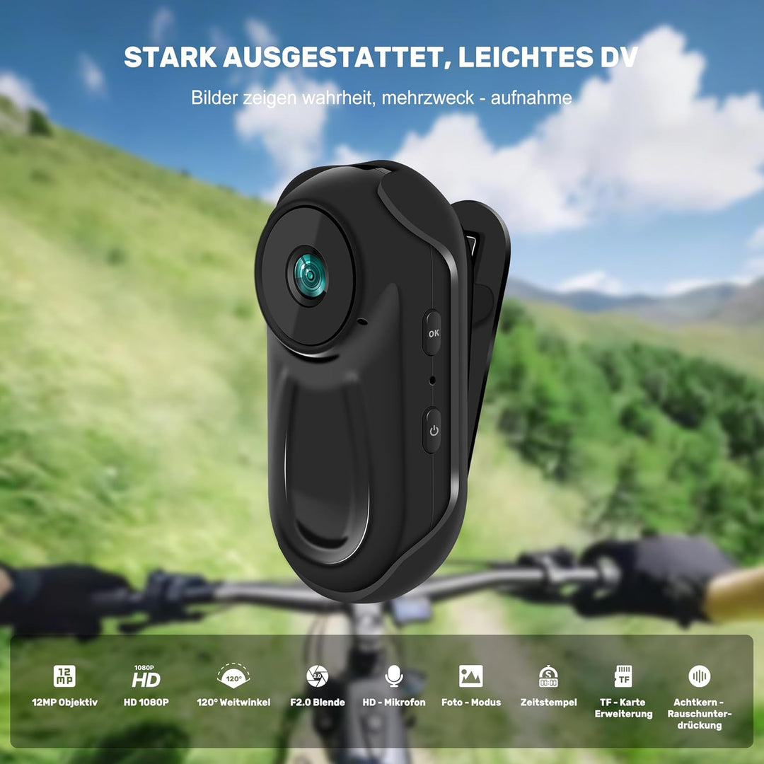 360°Action Cam 1080P Magnetische Taschen-Daumenkamera 120° Weitwinkel Action Kamera, Motorrad Bodyca