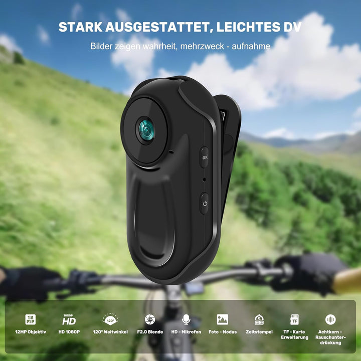 360°Action Cam 1080P Magnetische Taschen-Daumenkamera 120° Weitwinkel Action Kamera, Motorrad Bodyca