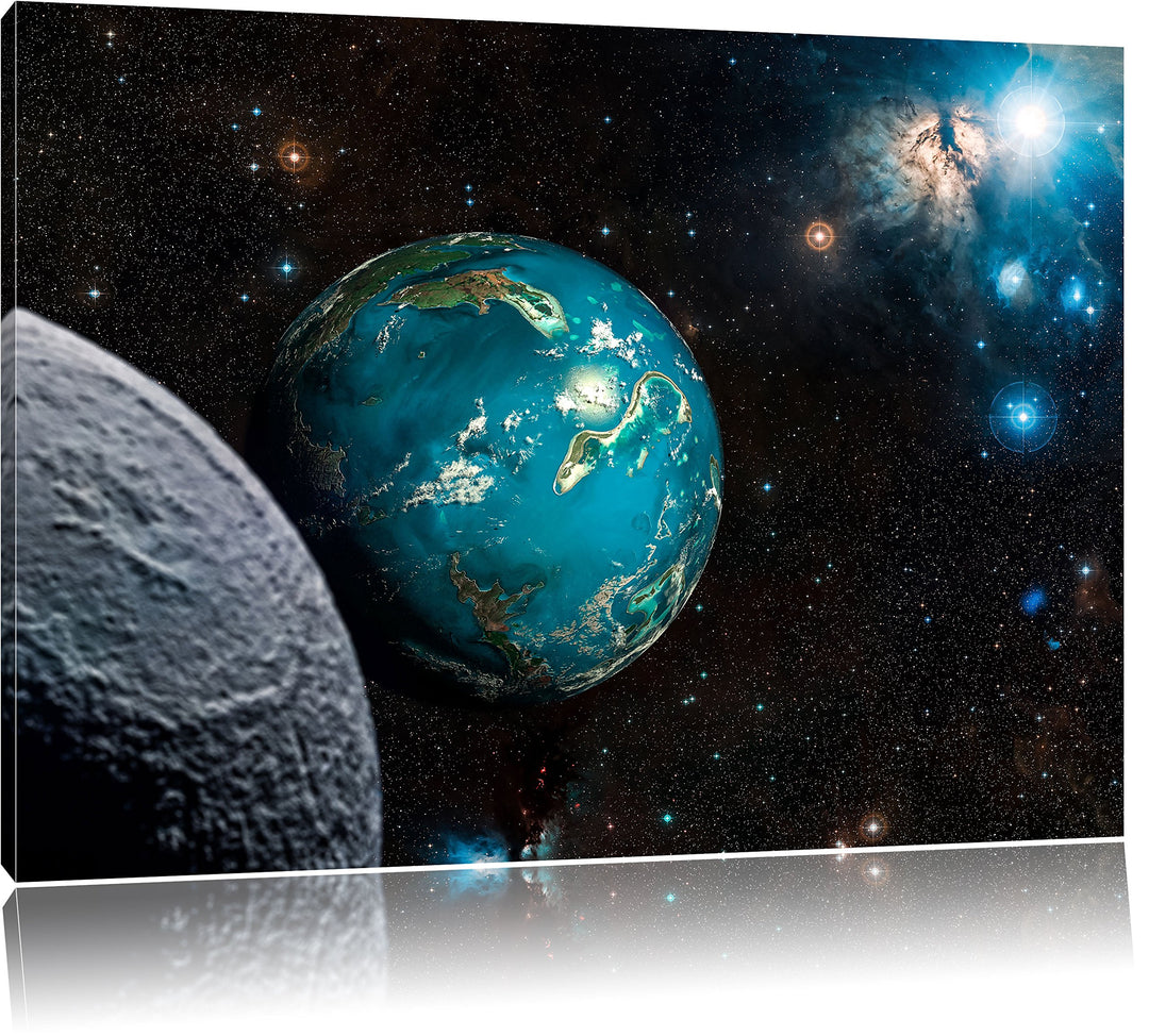 Planet Erde im Kosmos, Format: 100x70 auf Leinwand, XXL riesige Bilder fertig gerahmt mit Keilrahmen