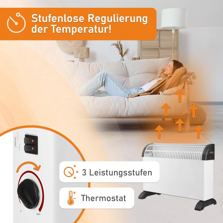Lemodo, Konvektor Heizung elektrisch, 2000 W Elektroheizung mit 3 Leistungsstufen und Thermostat, ge