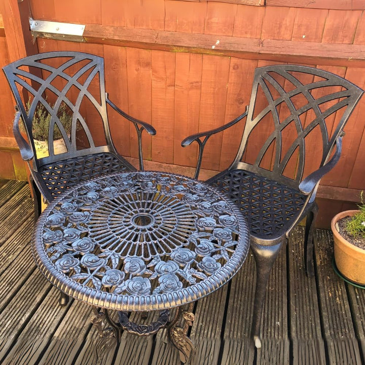 Lazy Susan London Rose Bistrotisch | Rund | 2-Sitzer | wartungsfrei | wetterfest | Sandguss-Aluminiu