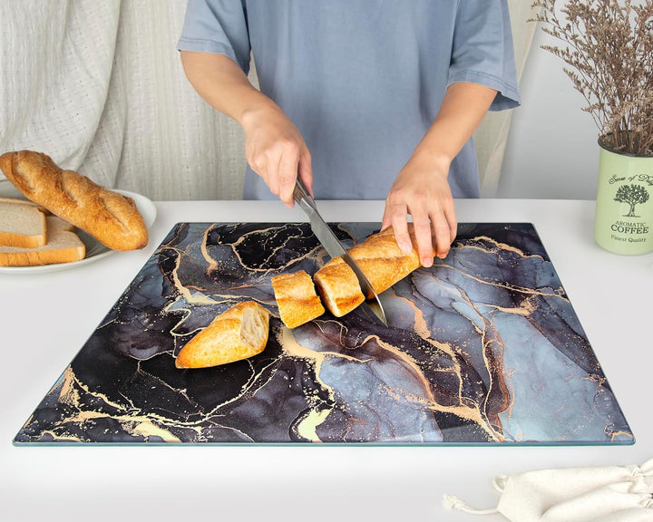 Glasschneidebrett 50×40cm – Hygienisches Schneidebrett aus gehärtetem Glas – Hitzebeständig, Kratzfe