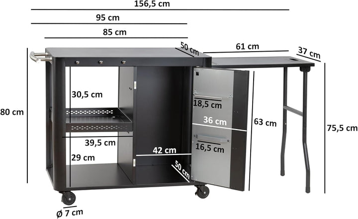 BBQ-Toro Grillwagen 95 x 50 x 80 cm | Schwarz | Grilltisch Mit Grosser Arbeitsfläche | Beistelltisch