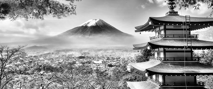 Glasbild Panorama | Wandbild aus Echtglas | Japanischer Tempel im Herbst | 120x50 cm | inkl. Aufhäng