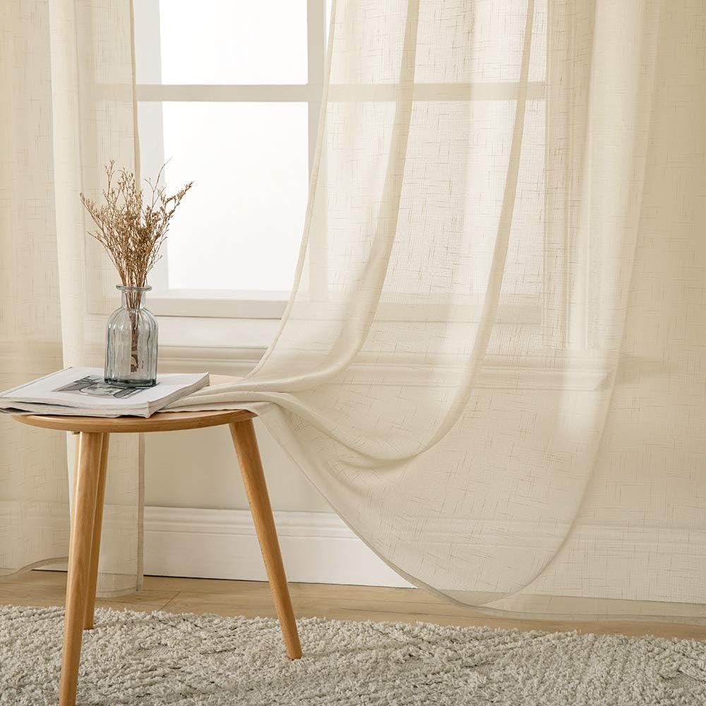 MIULEE 2er Set Voile Vorhang Sheer Leinenvorhang mit Ösen Transparente Leinen Optik Gardine Ösenscha