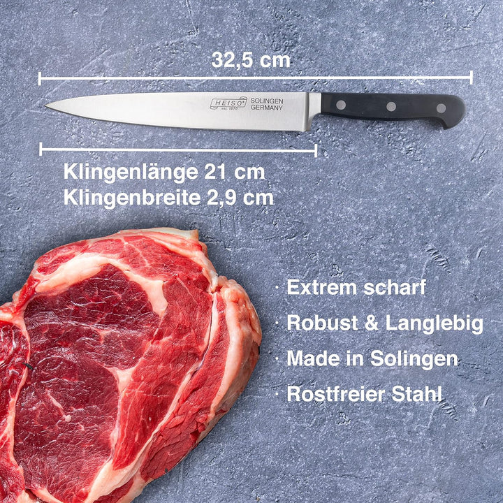 HEISO - Fleischmesser - PREMIUM SERIE - rostfreie 21cm Klinge - Küchenmesser Made in Solingen - Flei