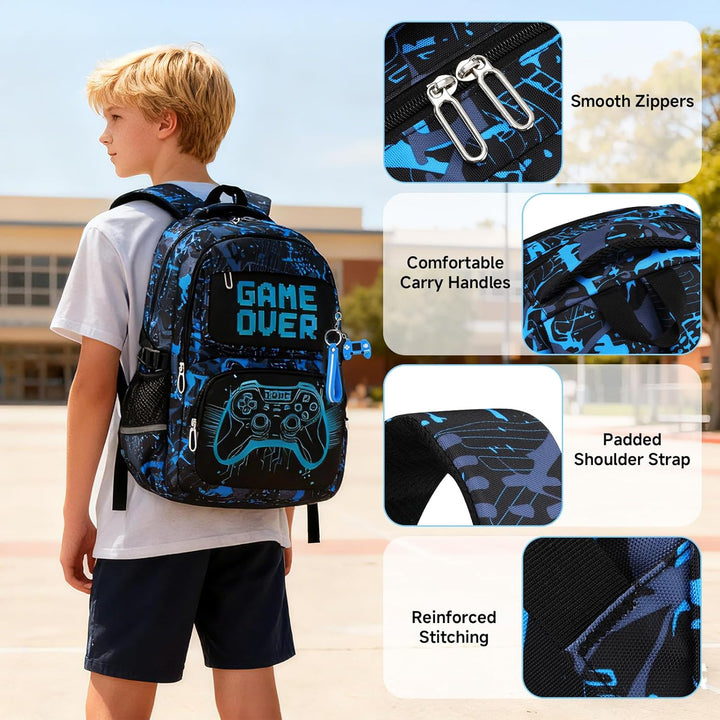 Schulrucksack Jungen Teenager, Schultasche Kinder mit Reflektoren für 3. bis 7. Klasse, Schulranzen