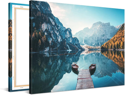 PICANOVA – Bild auf Leinwand Dolomites Bergsee Pragser Wildsee 100x75cm Leinwandbild – Premium Leinw