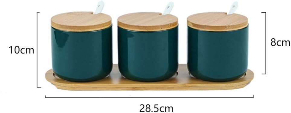 OnePine 3er Set Keramik Gewürzdosen Salztopf Keramik Zuckerdose Gewürzgläser mit Löffel und Bambus D