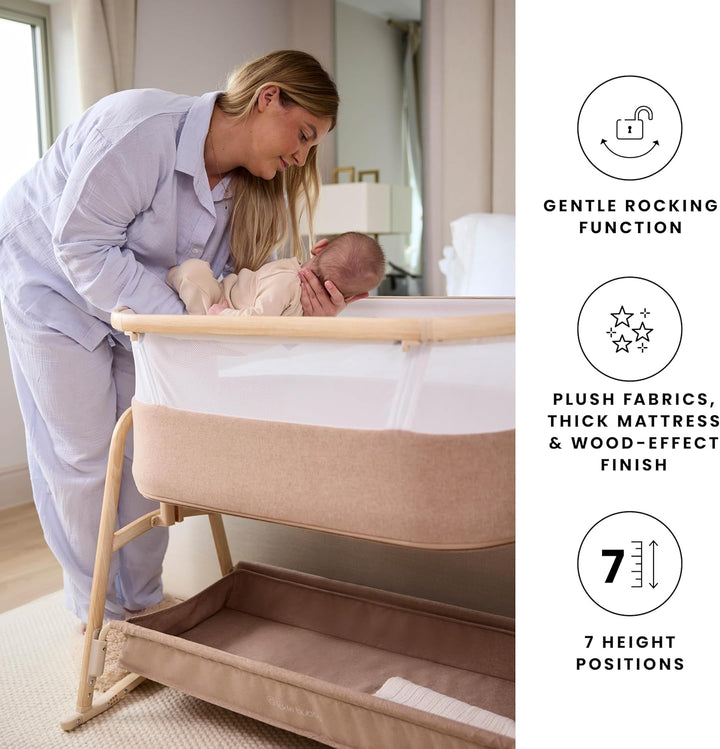 Ickle Bubba Bubba&Me Luxe Nachttisch Krippe - Co-Sleeper Babybett mit Rock oder Statischem Modus, ve