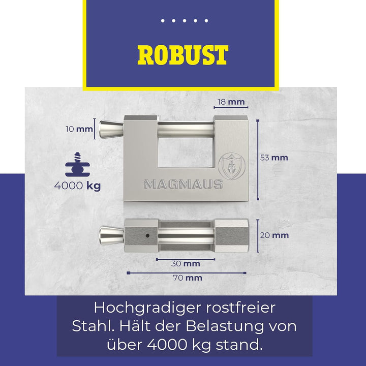 Magmaus® RTL/70 Robustes, wetterfestes Vorhängeschlöss für den Aussenbereich mit 3 Schlüsseln – Idea