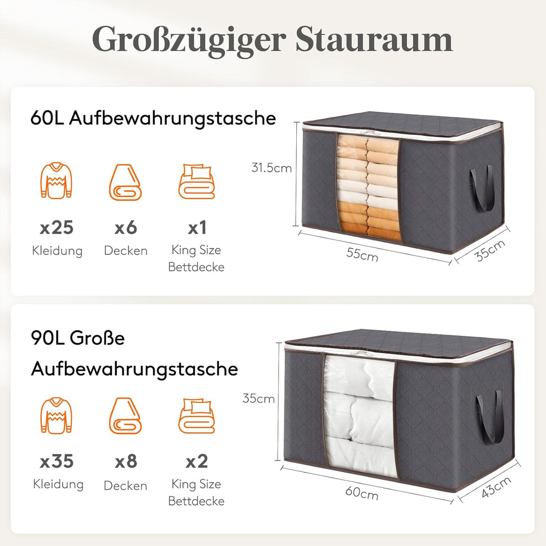 Lifewit 4 Stück 90L Aufbewahrungstasche, Aufbewahrungsbox mit Deckel, Gross Kleideraufbewahrung Umzu