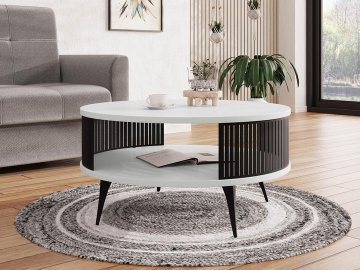 Mirjan24 Couchtisch mit Ablage Rajkon, Runde Form, Metallbeine, Kaffeetisch, Wohnzimmertische, Beist