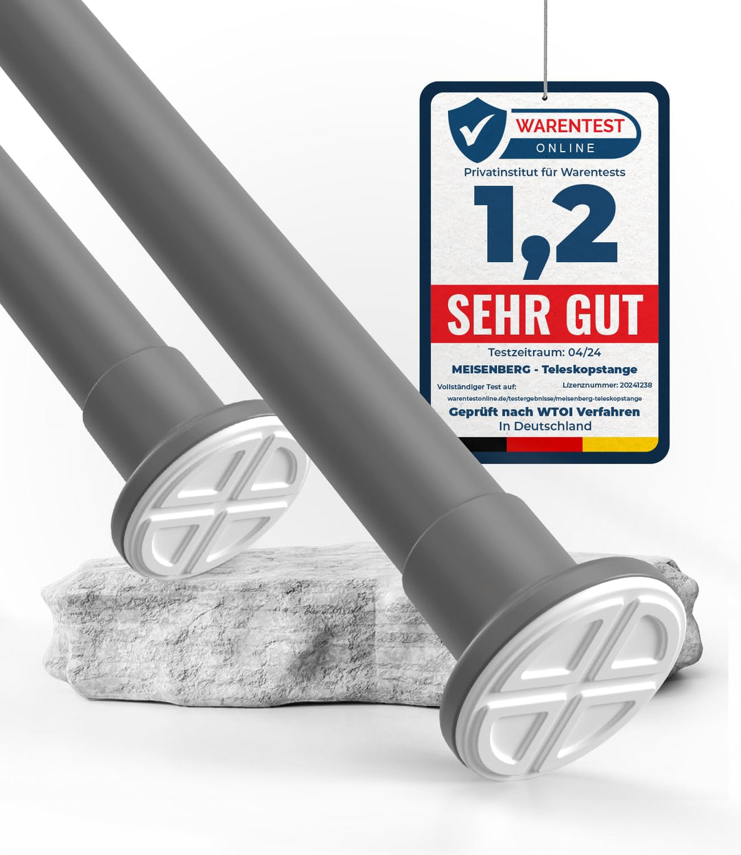 Duschstange ohne Bohren 90-160cm, Grau, Ø 25 mm, Gardinenstange zum Klemmen - Teleskopstange - Vorha