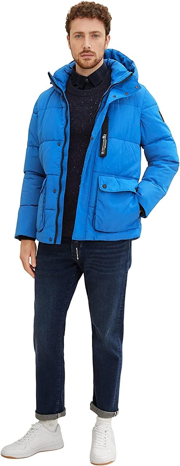 TOM TAILOR Herren puffer jacket with hood M 19168 - Hockey Blue, M 19168 - Hockey Blue