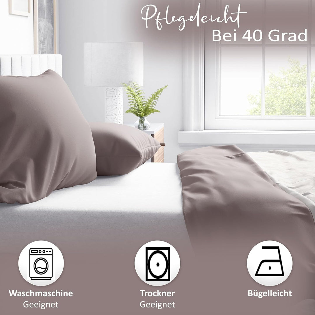 Leonado Vicenti Renforcé Bettwäsche 200x200 cm 100% Baumwolle 3 Teilig Florales Design Braun Beige S