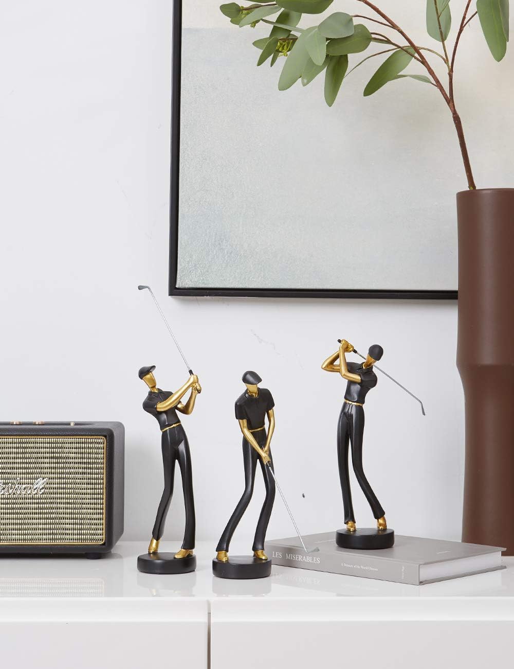 Amoy-Art Golfer Figuren Statue Modern Dekor Skulptur Wohnzimmer Kunst Golfspieler Arts Polyresin Sch