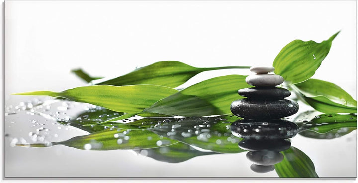 ARTland Glasbilder Wandbild Glas Bild einteilig 60x30 cm Querformat Asien Wellness Zen Steine Spa Bl