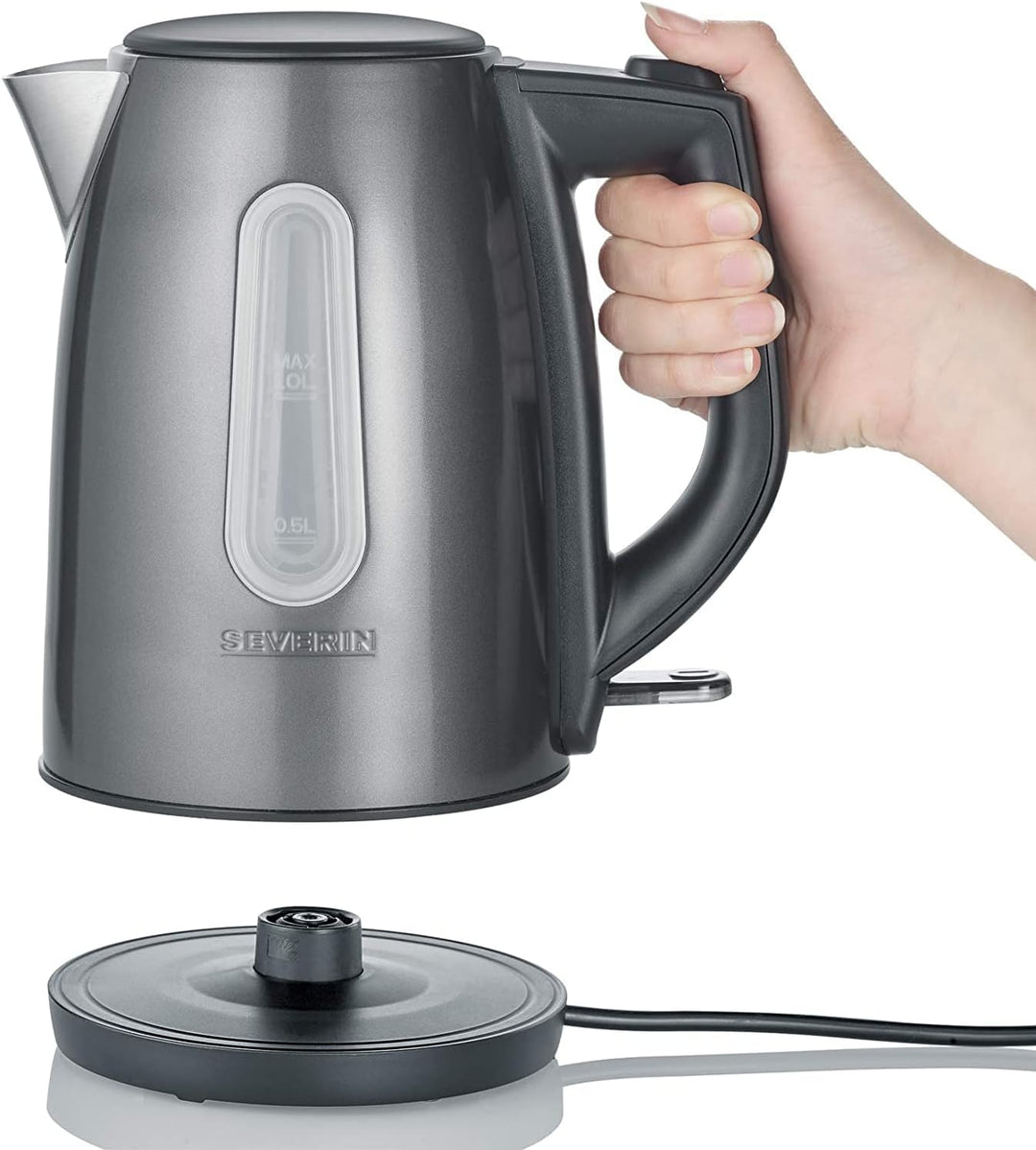 SEVERIN WK 9540 Wasserkocher (ca. 2.200 W, 1,0 L) grau-metallic/schwarz Single