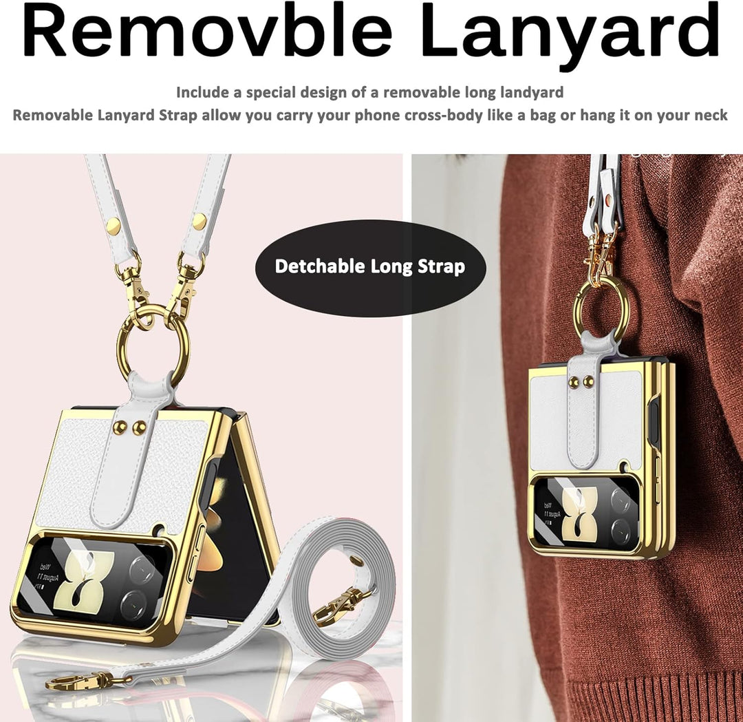 Miimall Lederhülle Kompatibel mit Samsung Galaxy Z Flip 4 Hülle mit Kameraschutz, Z Flip 4 Handyhüll