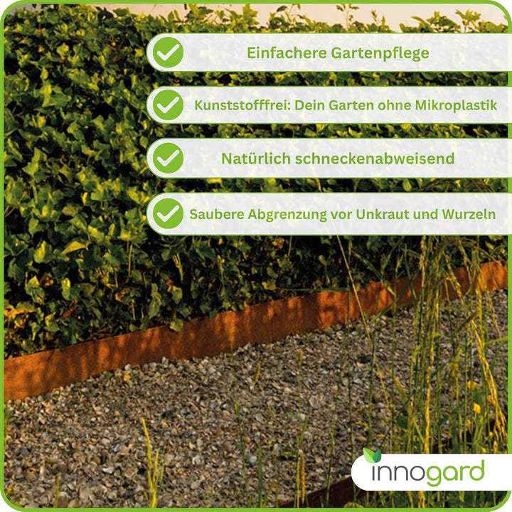 innogard Rasenkante Cortenstahl L5m H15cm - Flexible Beeteinfassung 1 mm stark Rasenkantenband für G