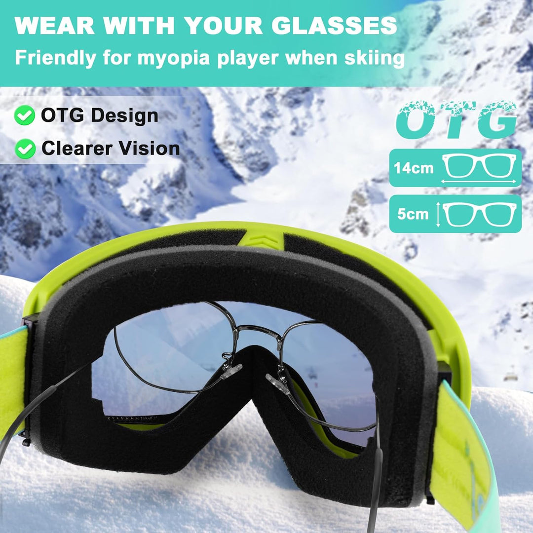 Trusiel Skibrille, Skibrille Damen Herren Anti-Fog Ski brille OTG, Skibrille für Brillenträger, 400