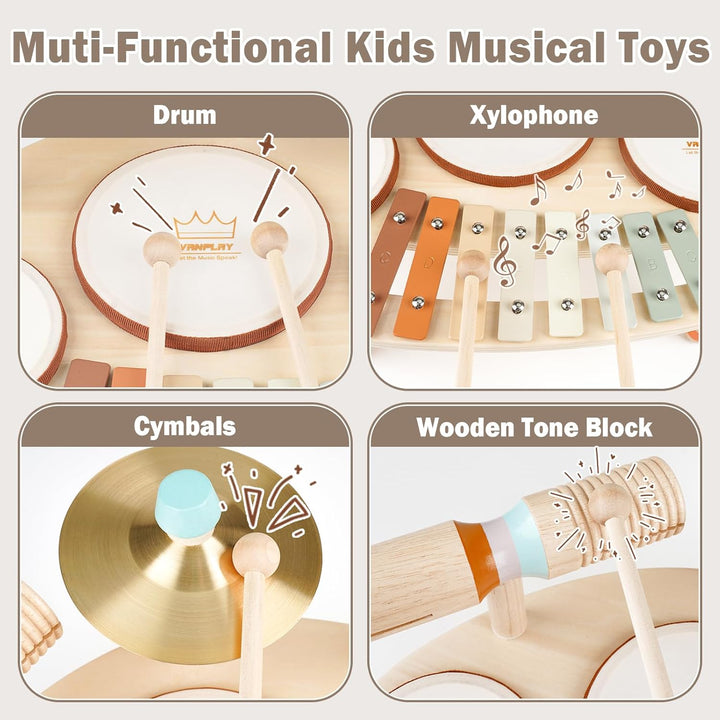 Holzspielzeug Schlagzeug Kinder Trommel Xylophon Musikinstrumente Kinder Spielzeug ab 3 4 5 Jahre Ju