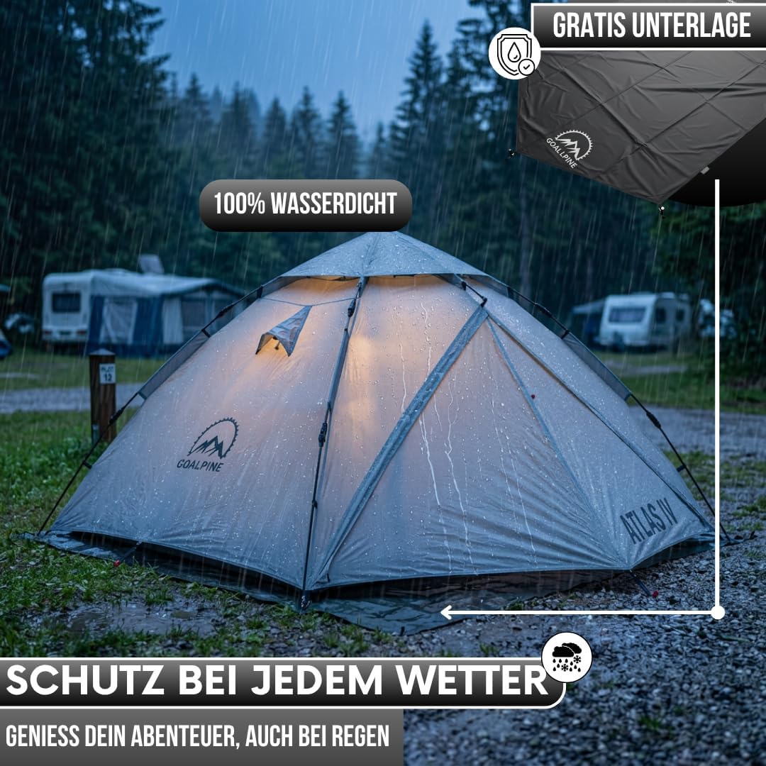 GOALPINE® Atlas IV Wurfzelt Pop-up Zelt für 2-4 grosse Personen, 100% Wasserdicht, in 40 Sekunden au