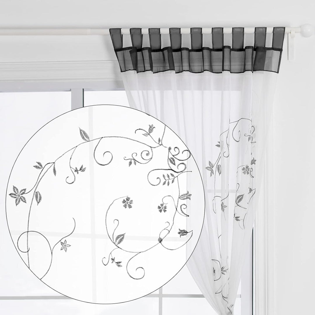 SIMPVALE 2 stücks Vorhänge Gardinen Stickerei mit Laschen für Zimmer Breite 140 cm, Grau, Höhe 145cm