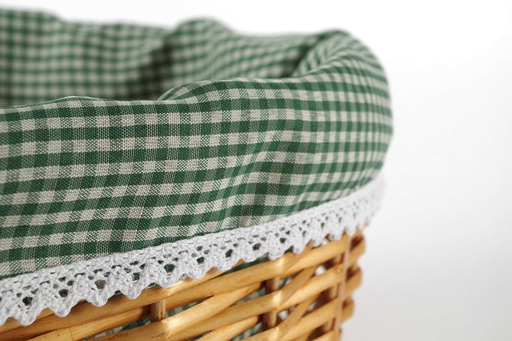 Kobolo Einkaufskorb geflochten Weide -mit Textil ausgeschlagen- grün weiss kariert - 45x34x20 cm